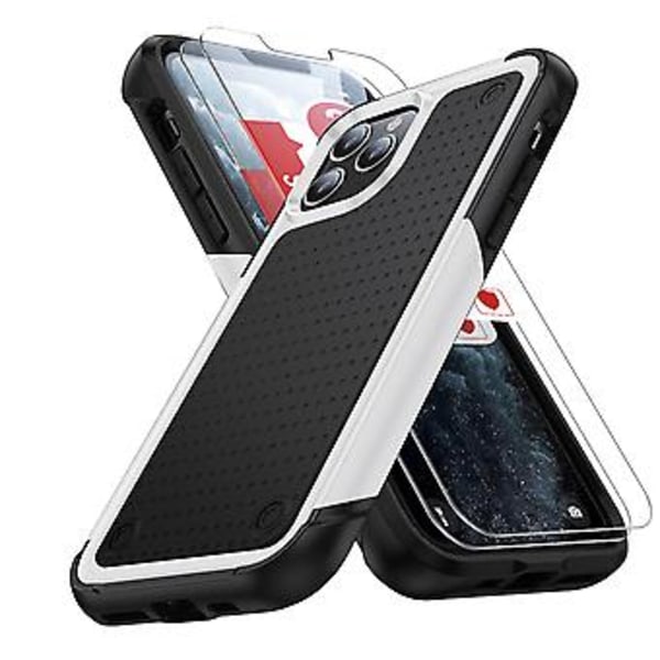Telefonhus til iPhone 12, Dobbelt Lags Beskyttelse, Stødsikkert, Skærm & Kamera Beskyttelse Telefon Cover (Hvid)