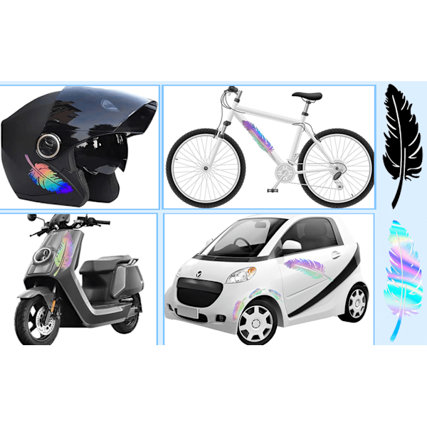 14 stk. Fjer Bilstickere (laser), Fjerformede Dekaler, Fjer Dekorative Sticker, Vinyl Autom