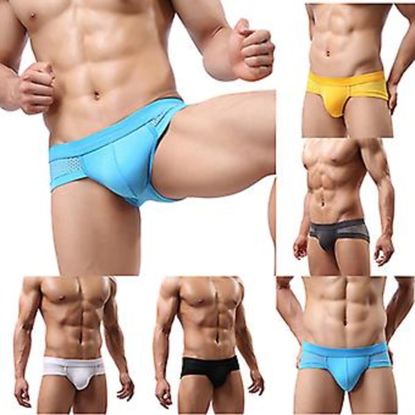 Fianao Mænds Sexy Mesh Modal Trekant Underbukser Åndbare Solide Briefs Underbukser (L Sort)