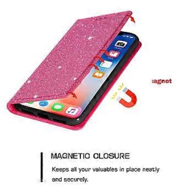 Glitter PU-läder Stativ Telefonfodral för iPhone 15, Korthållare Anti-fall Telefonfodral (Stil B)