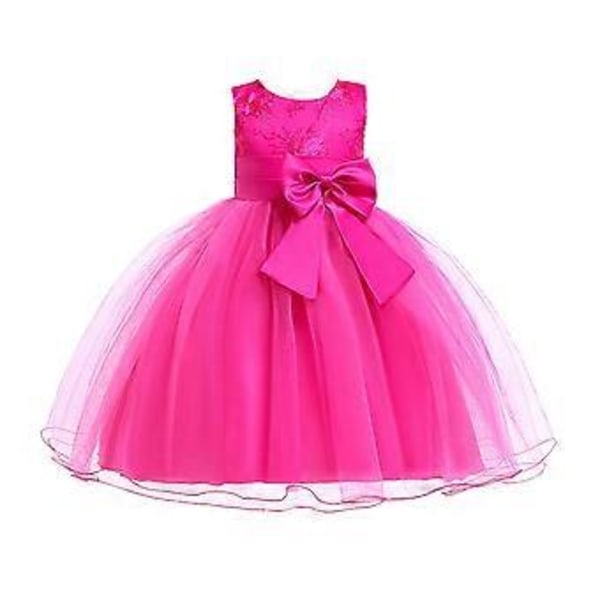 2023 Nyfödda flickors Pageant Spetsbroderade Klänningar Toddler Party Bowknot Tutu Klänning (160 Roseröd)