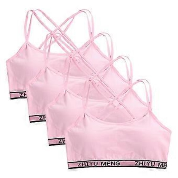 Pige Stretchy Bomuld Bralette 4 stk. Studenters Vest BH Fuld Kop Åndbar BH med Polstring Trænings Sports BH (pink)
