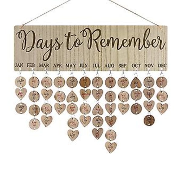 Familie Fødselsdagstavle Plade DIY Hængende Træ Bryllupspåmindelse DIY Kalender (A7)