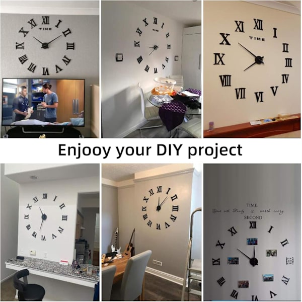 Stor 3D DIY Vægur, Gigant Romertal Ur Rammeløs Spejl*