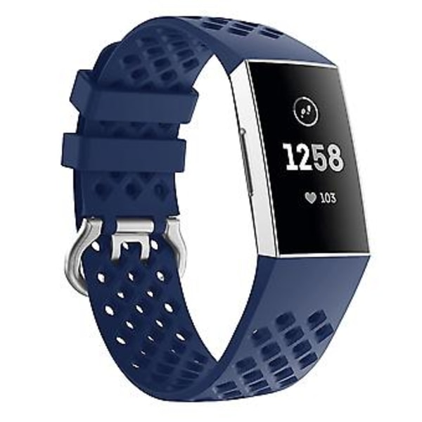 Til Fitbit Charge 3 / 4 Hullet Kvadratisk Silikonrem (Mørkeblå)