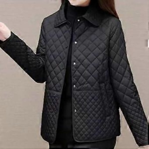Höst Vinter Dam Midi Rutiga Quiltade Jackor Mode Kvinnlig Koreansk Klädsel Enfärgad Casual Tjock Varm Långärmad Jacka Plus Size(M khaki)