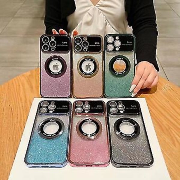 For Iphone 14 Stor Vindu Magsafe Gradient Glitter Elektroplettering Tpu Telefonveske (Svart)