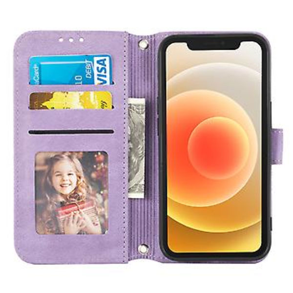 Präglad Läderfodral för iPhone 15 Pro Max (Ljus Lila)