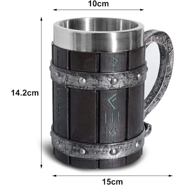 Nordiska Viking Rune Ölmuggar - Stor Ek Ölmugg - Med 3D Harts - För Män, Fars Dag Present 550ml