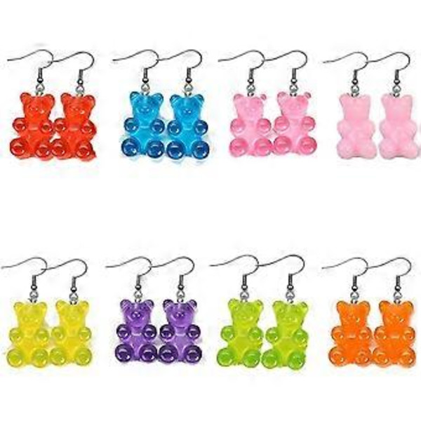 Heyone 8 Par Set Färgglada Hartsgodis Gummy Bear Hängande Örhängen Present till Kvinnor Flickor 50