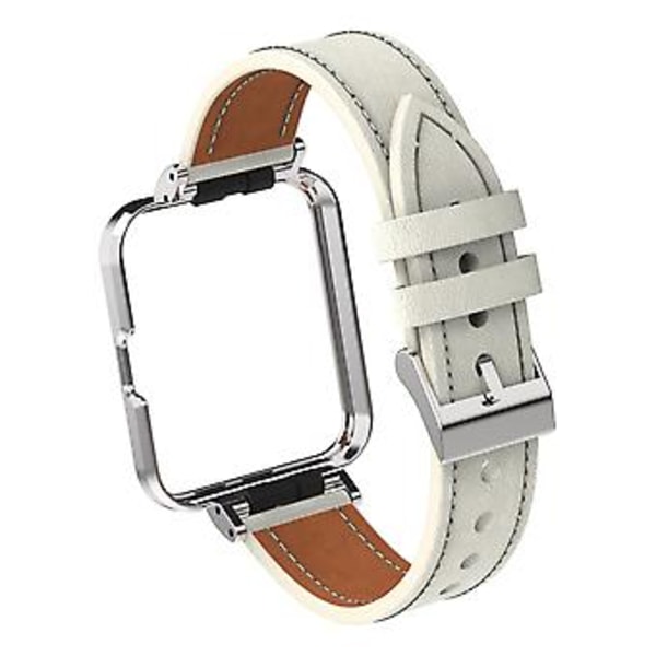 Läderarmband för Xiaomi Redmi Watch 2 (Varm Vit Silverfodral)