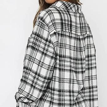 Dame Efterår Afslappet Skjorte Plaid Langærmet Cardigan (M Sort) Black M