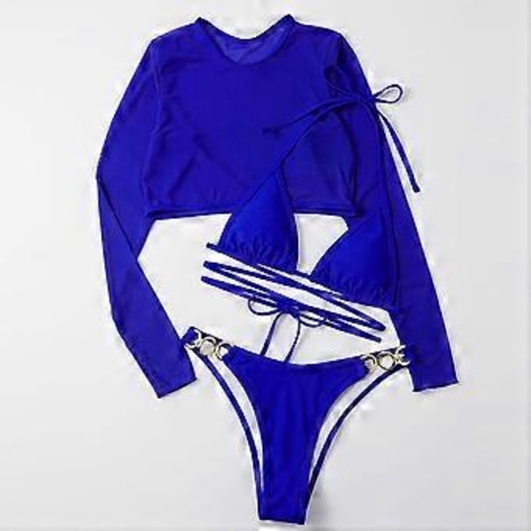 Åndbar Island Goddess tredelt badedragt bikini langærmet mesh frakke bikini perfekt til vandaktiviteter sort L(L sort)