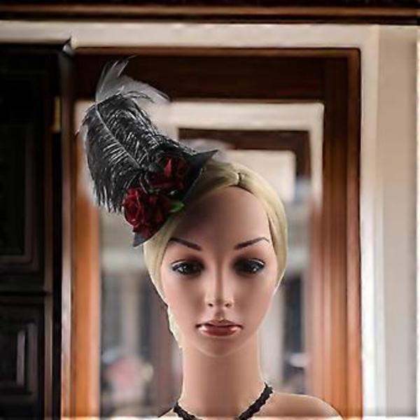 Fjäderprydd Hårklämma Hatt för Halloween Ros Blomma Hatt Cool Hårklämma Cosplay Party Hatt Maskerad Huvudbonad( )