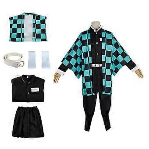 Anime Demon Slayer Tanjirou Kamado Cosplay Kostym Kimono Kappa Kläder Halloween Karneval Party Kostym Set (L Kläder B)