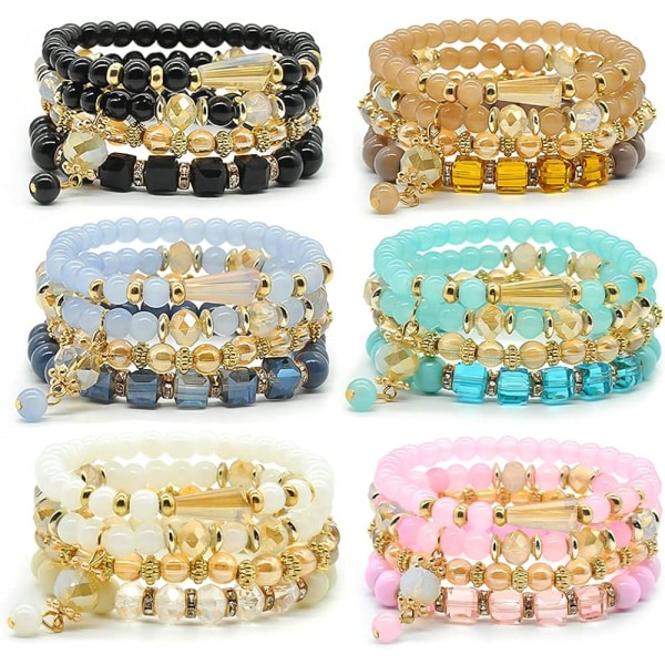 Boho-armbandset för kvinnor - 6-delat stapelbart stretch-armband