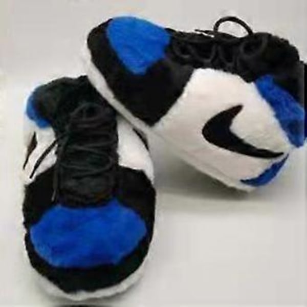 Plushtofflor som sneakers - Kreativt inslag, fluffiga, varma vintertofflor för avslappnad vardagsbruk (Blåvit)