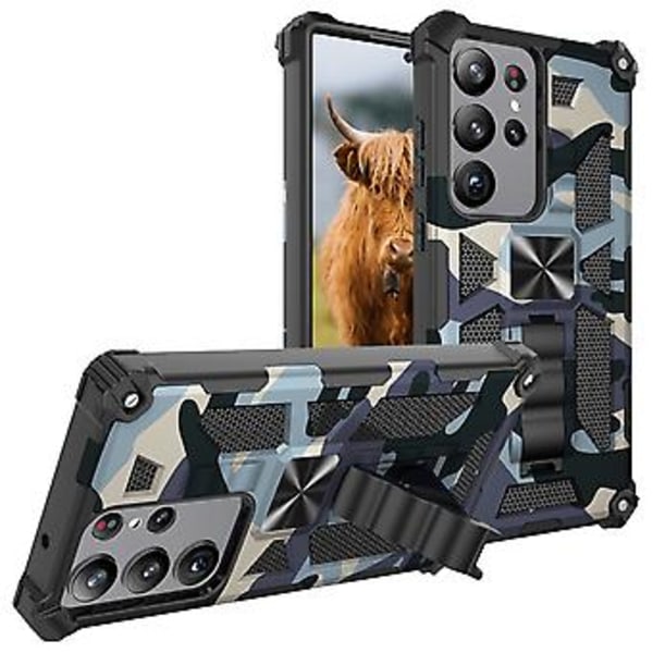 Camouflage Armor Case til Samsung Galaxy S23 Ultra 5G (Lyseblå)