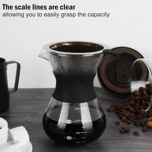 Filterkaffebryggare, 400 ml bärbar kaffebryggare kanna dropptyp filterkopp inbyggt glas enkel kropp