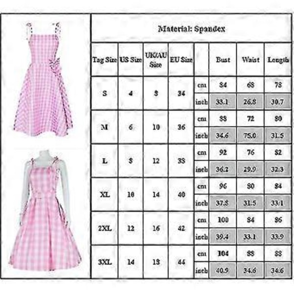 Barbie-elokuva Cosplay Puku Naisille Pinkki Ruudullinen Alusmekko Halloween Juhlat Midi Mekot Hieno Puku -NMAOV(2XL B)