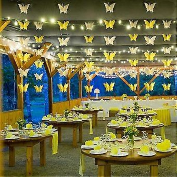 Sommerfuglebanner Dekorativ Papirgirland til Bryllup, Babyshower, Fødselsdag & Tema Dekoration 110 Tommer Lang Sæt af 2 Stykker Gul