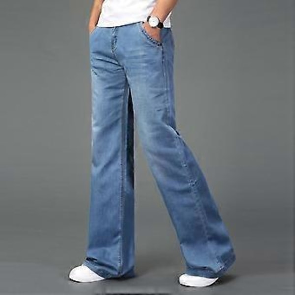 Nye Sommer Tynne Herre Slengbukser Jeans Høy Midje Lange Slengbukser for Menn Jeans Hommes Bell Bottom Jeans Menn (30 blå)