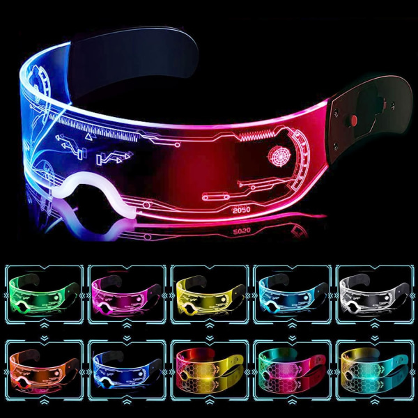 Led-briller - Lysende briller Cyberpunk Futuristisk Neon Rave DJ-fest Glas