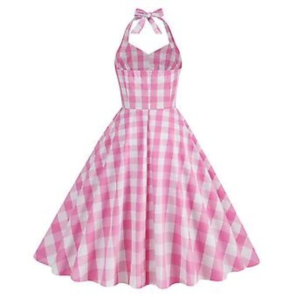 Voksne Kvinders Pink Barbie Cosplay Kostume Prinsesse Fest Karneval Fæstekjole Tartan Kjole (L)