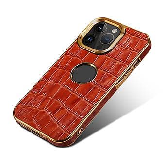 Denior Krokodil-Texturerat PU-fodral för iPhone 15 (Mocha Brown)
