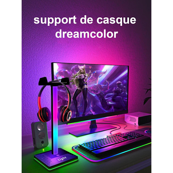 RGB-spelheadsetstativ med ljusstativ med USB-port RGB-ljusstativ för PC-skrivbordsspelheadsettillbehör