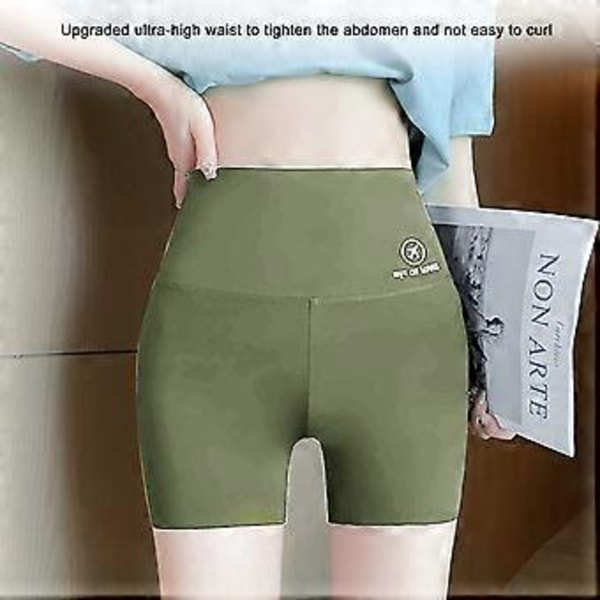 Bekväma Biker Shorts för Kvinnor med Fickor Högmidjade Yogabyxor Nya (L Grön)