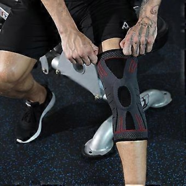 Knäskydd, Knäortos med Patella Gel Pad & Sidostabilisatorer, Knästödbandage (L kod Röd)