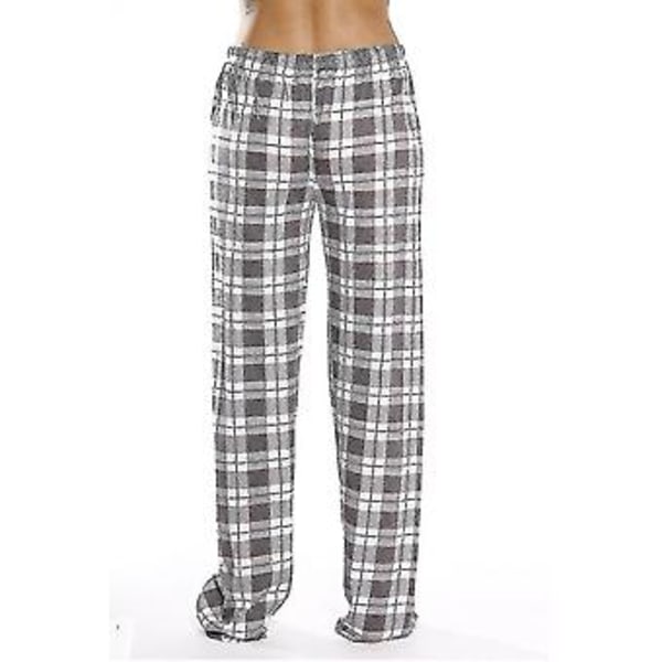 Naisten pyjamahousut taskuilla, pehmeät flanelliruudullinen pyjamahousut (XXL harmaa)