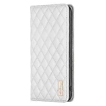 För Redmi Note 14 Pro 5G / Note 14 Pro+ 5G Diamantgitter Magnetiskt Läder Flip Telefonfodral (Vit)