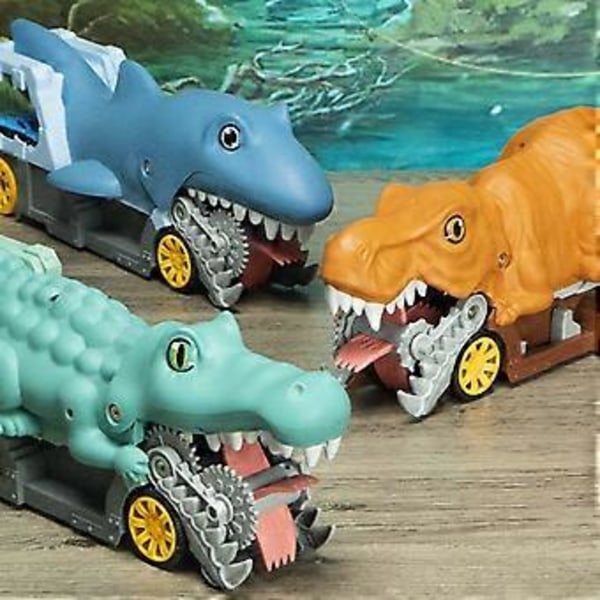 Dinosaurus-Krokotiili-Hai-Kuorma-auto Valoilla ja Äänellä - Dinosauruslelu (Hai - Kymmenen autoa)