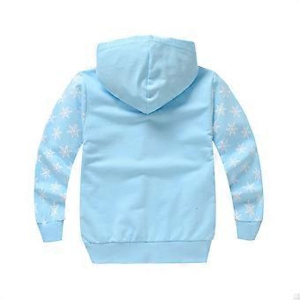 Jentegenser med Frozen-trykk, lang erme, hettegenser, løs hettejakke, høstjakke (6-7 år, lyseblå)