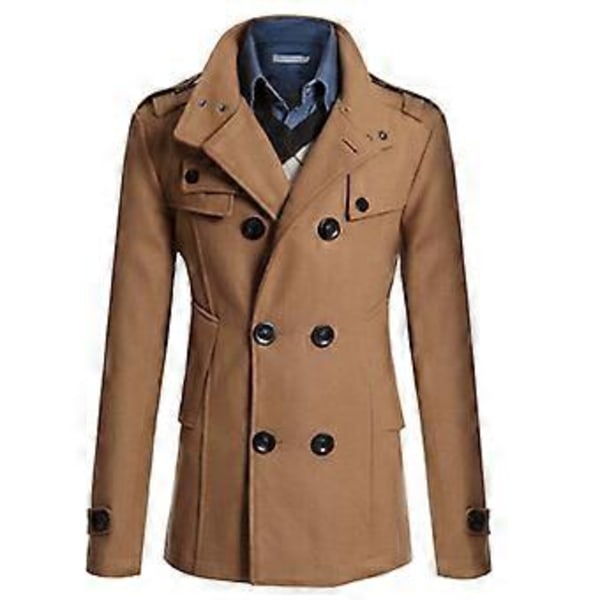 Herrar Trenchcoat Dubbelknäppt Ytterplagg Vinterjacka Formell Överrock (L Camel)