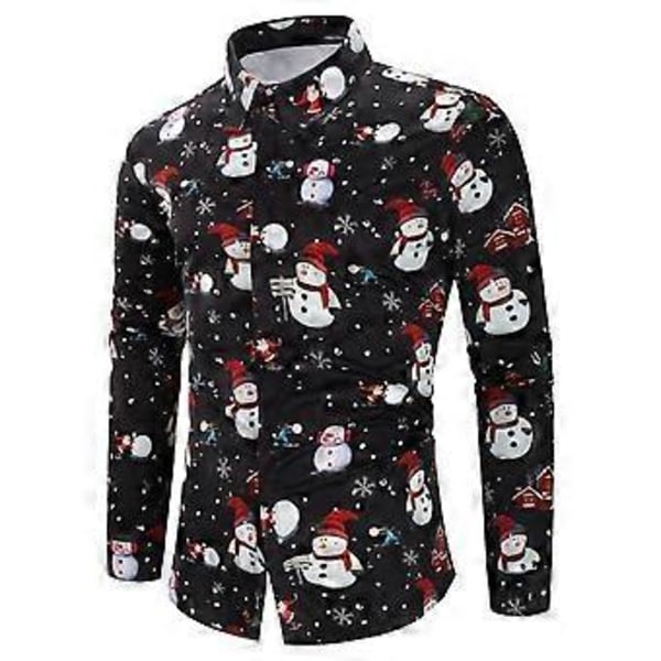 Miesten pitkähihainen hauska joulupaita (3XL Musta Lumimies)