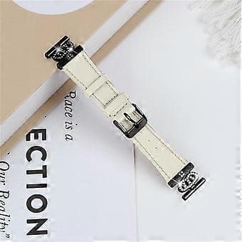 Kompatibel med TicWatch E / 2 / C2 (Sort / Sølv Urskive) Urrem Ægte Ko Læderrem, Rhinestone Krone Dekor (Sort(Abrikos)