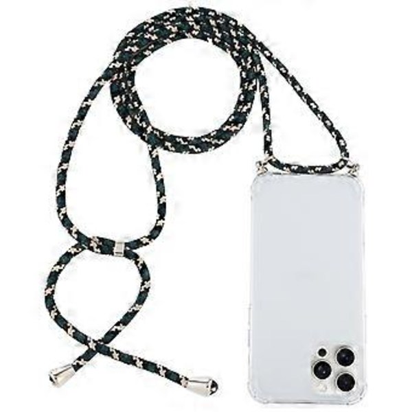 TPU-etui med snor til iPhone 16 Pro (Grøn Sort)