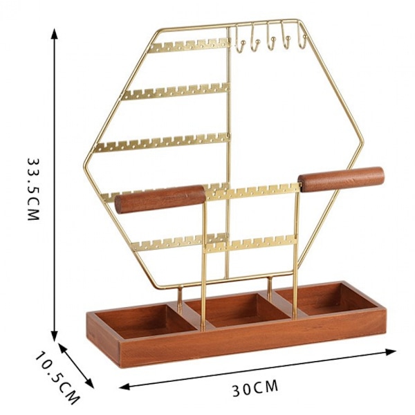 Guld Smykke Display Stativ - Hexagonal Smykke Træ - 7 Dyr - Ørering Holder - Organizer med Ch