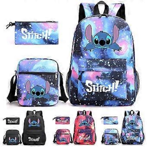 Lilo & Stitch 3 stk./sett Barn Gutter Jenter Skolesekk Ryggsekk Reise Ryggsekk Skulderveske Penal Gave (Stjerneblå)