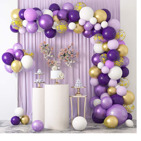 Purple Gold Balloon Arch, 129 Pieces Purple Balloon Garland