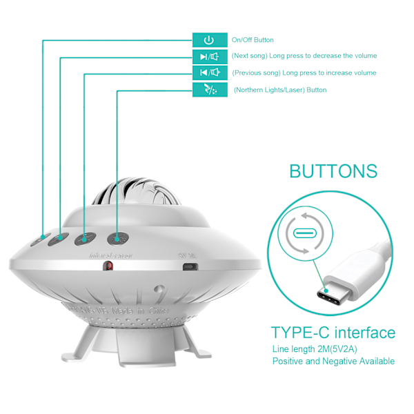 Fargeskiftende LED Stjernehimmel Projektorlampe (Hvit)