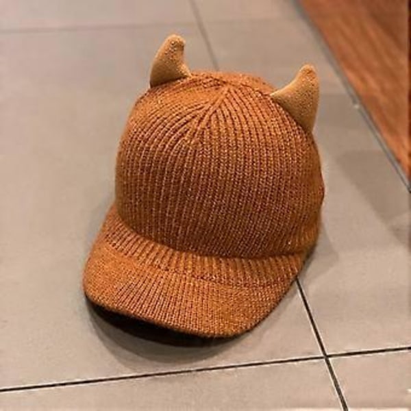 Fashionabla Söta Horn Basebollkeps Stickad Basebollkeps Vilda Utomhussporter i Kallt Väder Utomhusaktiviteter Skidåkning Vandring Khaki(Khaki)
