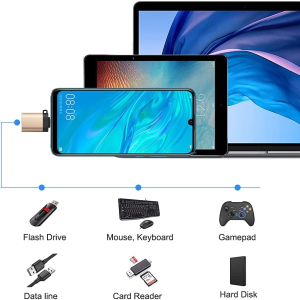 Gull, USB C til USB 3.0-adapter med snor (pakke med 2), Seminer USB-C til U