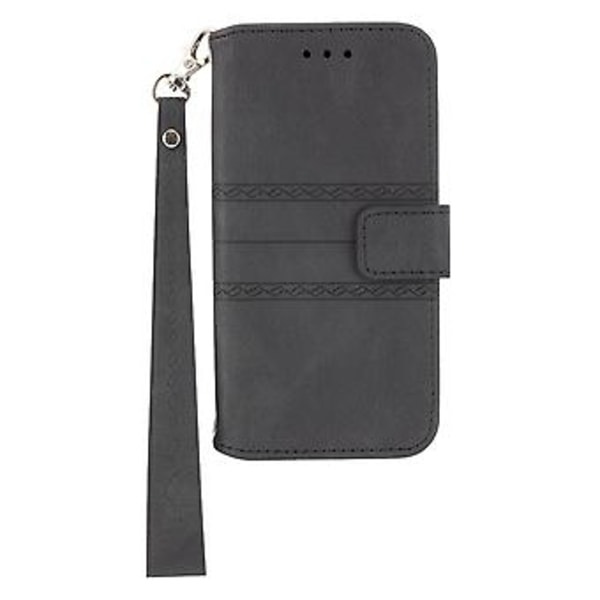 Embosset lærveske for iPhone 15 Pro Max (Svart)