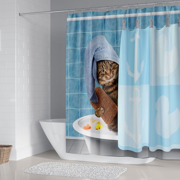 Duschdraperi med djurmotiv 150*180 cm（CAT）, Duschdraperi C