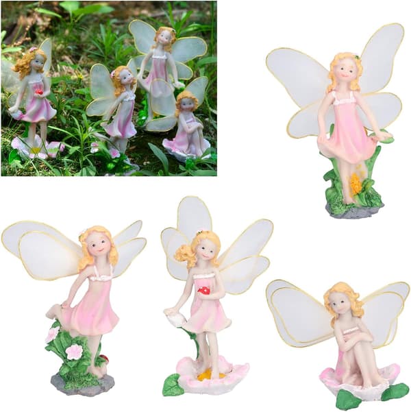 4 blomsterfeestatyer, miniatyrträdgårdsstatyer för utomhusbruk