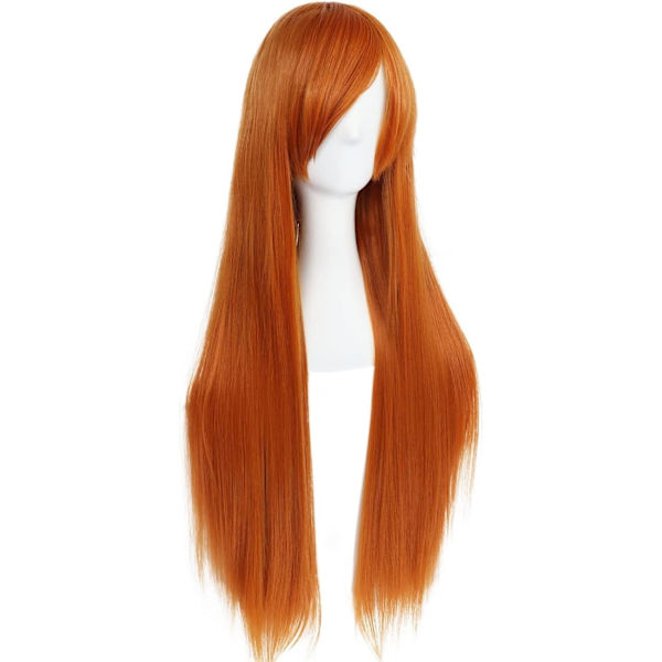 （orange färg）Färgglad panda lång rak Cosplay peruk med lugg naturlig syntetisk hårperuk för kvinnor